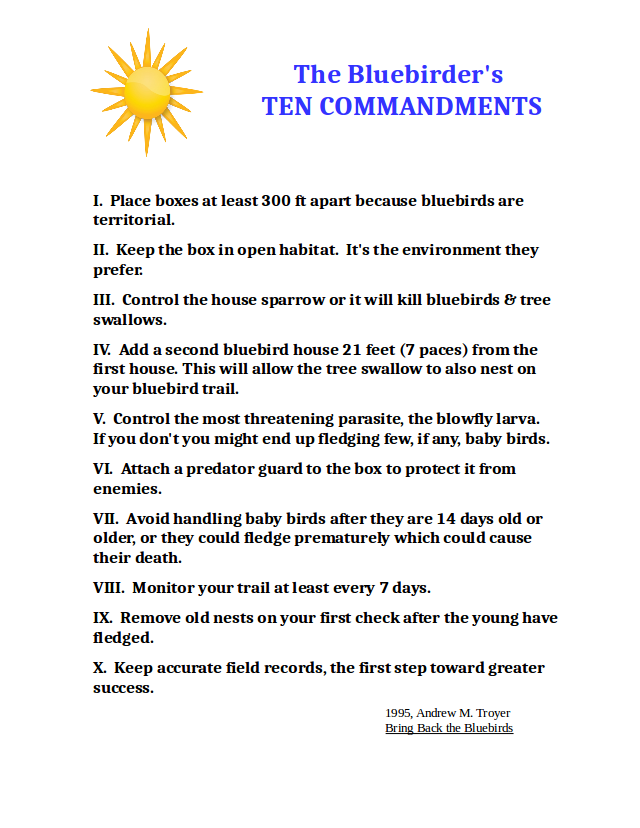 Bluebirders' Ten Commandments